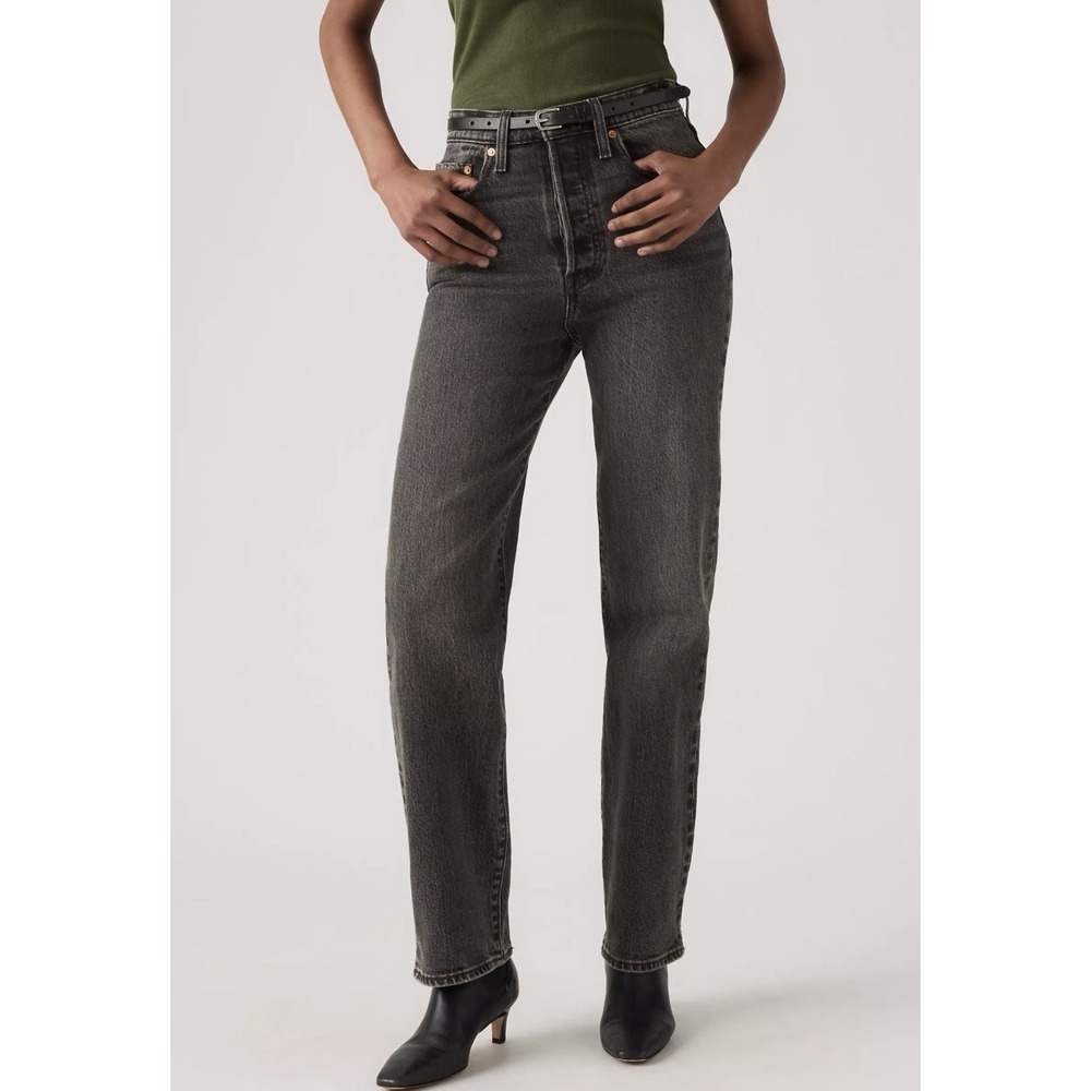 Women's Levi's Ribcage Straight Full Length Jeans Black Size 32x32 High Rise